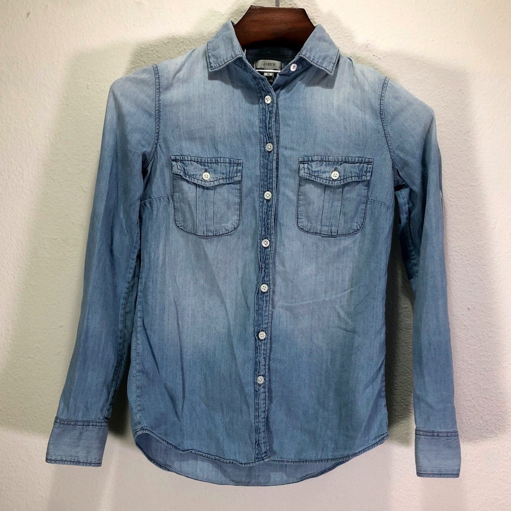 J.Crew Womens Light Wash Chambray Cotton Button Up Shirt Size 00 44875 Indigo
